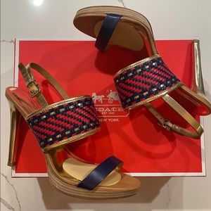 Coach Navy/Gold Steffi Platform Heel Sandal 8.5